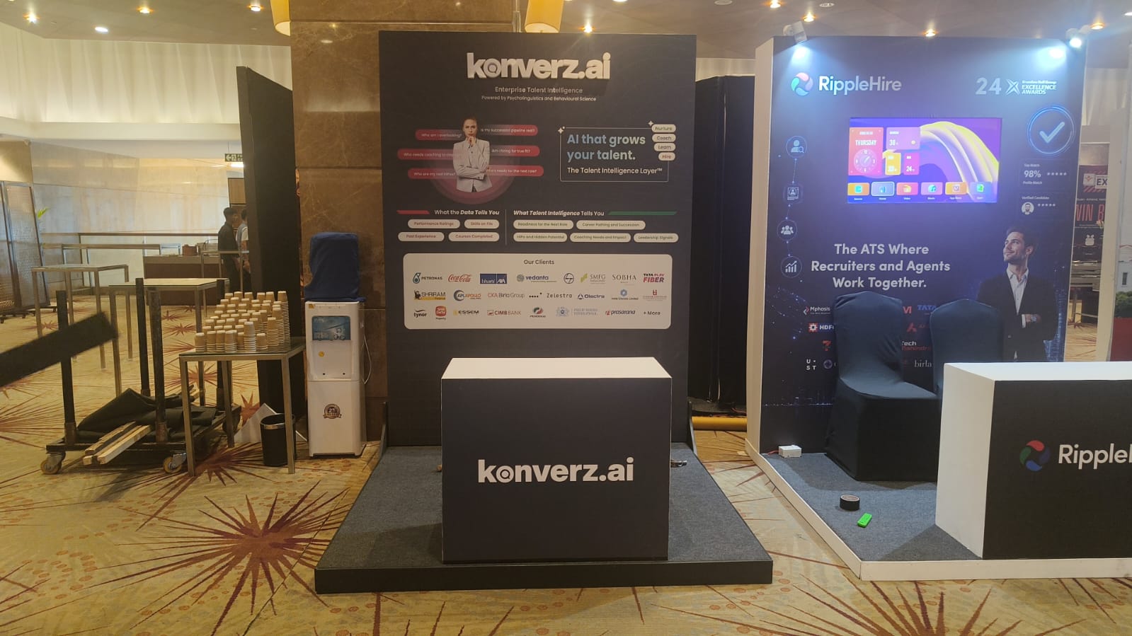 dealer launch stage with product plinth and lighting
